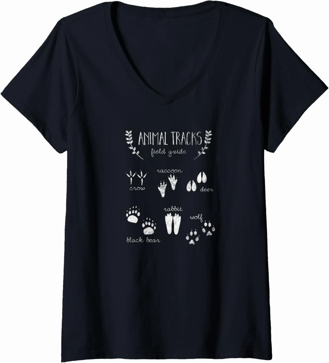Womens Animal Tracks Field Guide Cute Fun Animal Footprint Graphic V-Neck T-Shirt