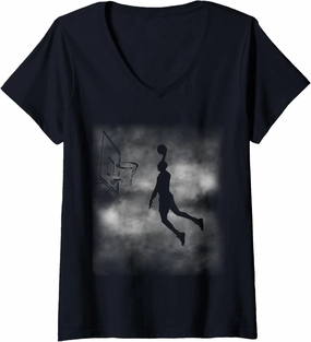 Womens Basketball Dunk Silhouette Sportswear Design Slam Vision V-Neck T-Shirt