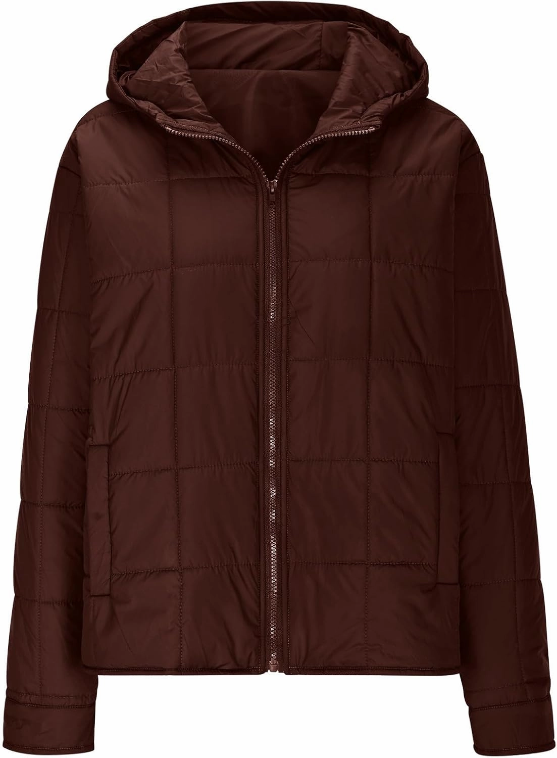 Womens Cropped Winter Coats Long Sleeve Zip Up Puffer Coat Warm Casual Lightweight Winter Jacket with Pockets