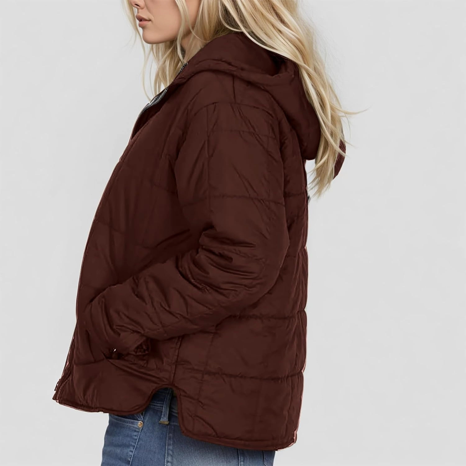 Womens Cropped Winter Coats Long Sleeve Zip Up Puffer Coat Warm Casual Lightweight Winter Jacket with Pockets