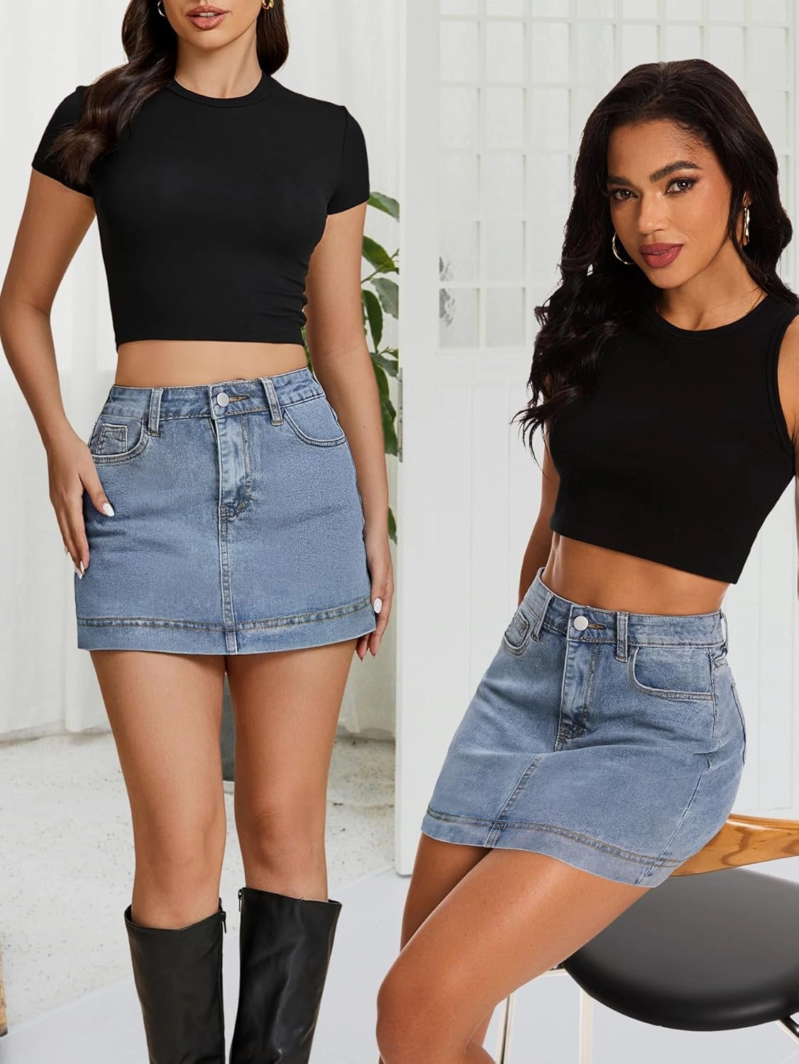 Womens Denim Skirt Casual Mini Jean Skirt Stretch Low Waist Jean Skirt for Women Zip Fly Denim Mini Skirts