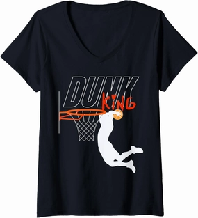 Womens Dunk King Basketball Lover Bball Baller Novelty V-Neck T-Shirt
