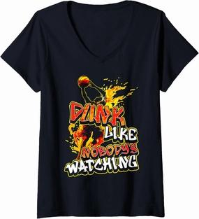 Womens Dunk Like Nobody’s Watching Basketball Player Dunking V-Neck T-Shirt