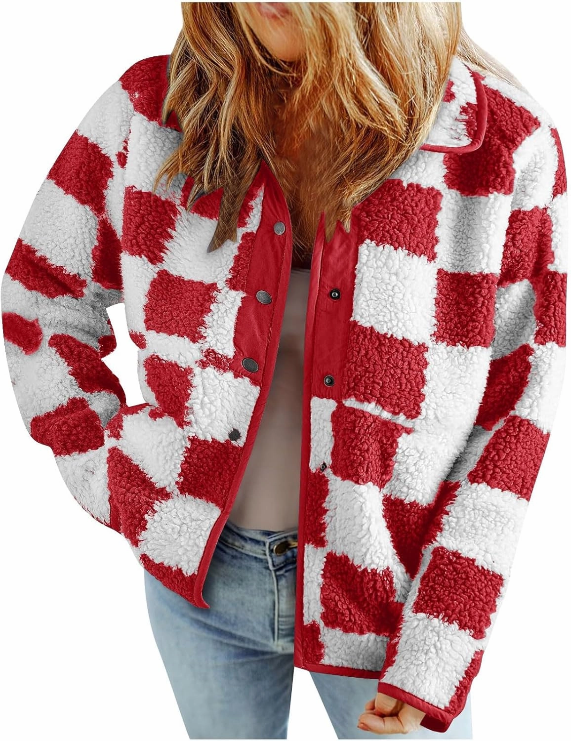 Womens Fleece Jackets Fashion 2024 Plaid Button Down Sherpa Teddy Coat Causal Fall Winter Fuzzy Coats Outwear
