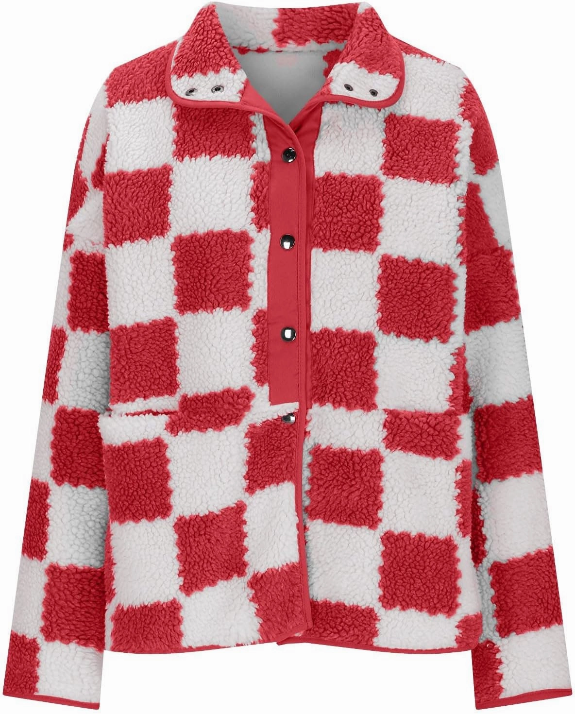 Womens Fleece Jackets Fashion 2024 Plaid Button Down Sherpa Teddy Coat Causal Fall Winter Fuzzy Coats Outwear