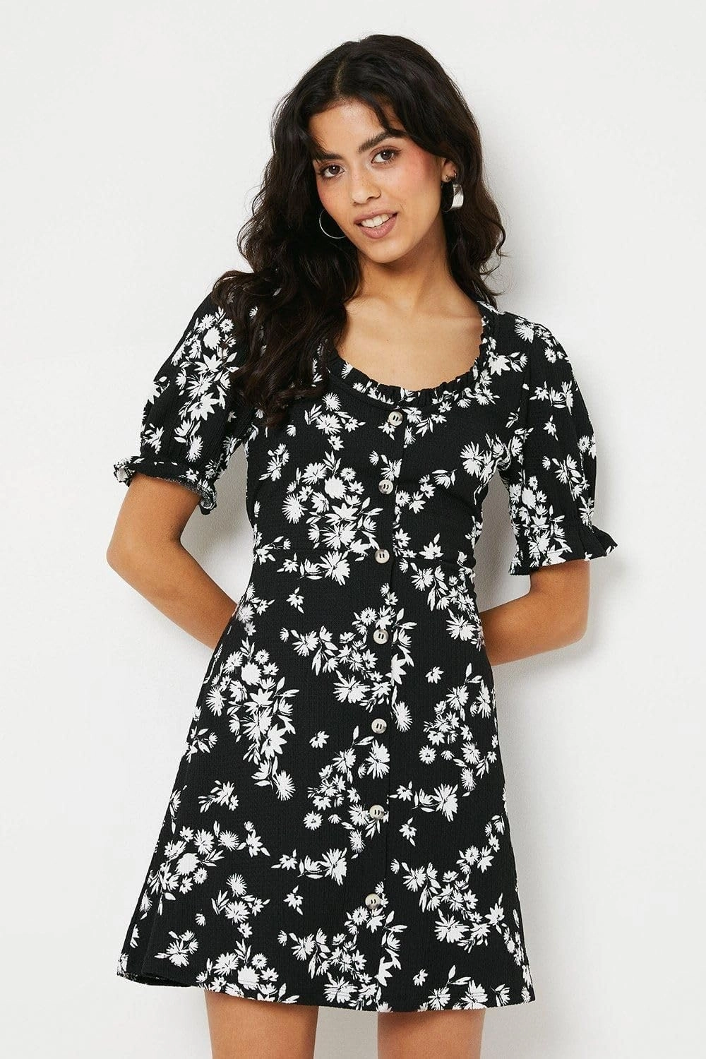 Womens/Ladies Ditsy Print Tie Back Petite Mini Dress