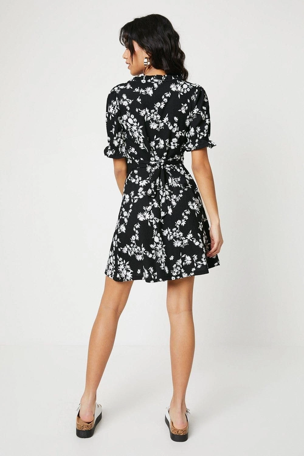 Womens/Ladies Ditsy Print Tie Back Petite Mini Dress