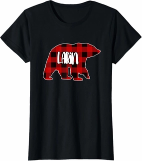 Womens Larin Bear Custom Red Buffalo Plaid Christmas Pajama T-Shirt