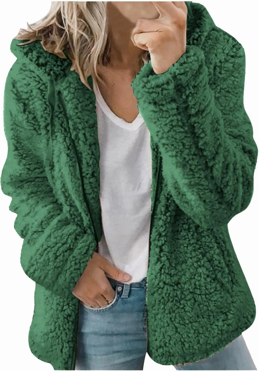 Womens Warm Coats 2025 Winter Fleece Teddy Sherpa Jacket Trendy Full Zip Up Hoodies with Pockets Soft Outerwear