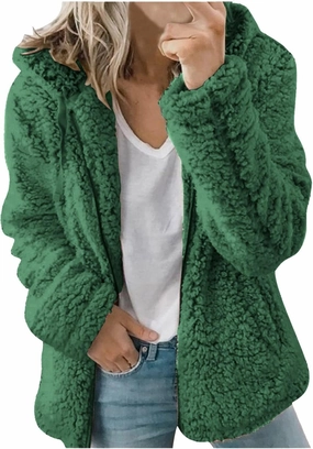 Womens Warm Coats 2025 Winter Fleece Teddy Sherpa Jacket Trendy Full Zip Up Hoodies with Pockets Soft Outerwear