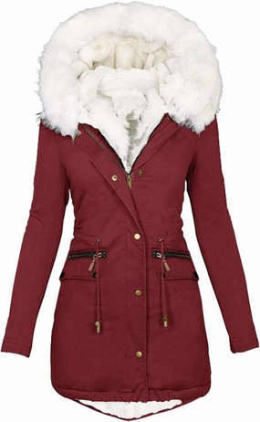 Womens Warm Winter Coats Thicken Faux Wool Lined Jacket Puffer Parka Hooded Jacket Mid Length Padded Down Snow Coats