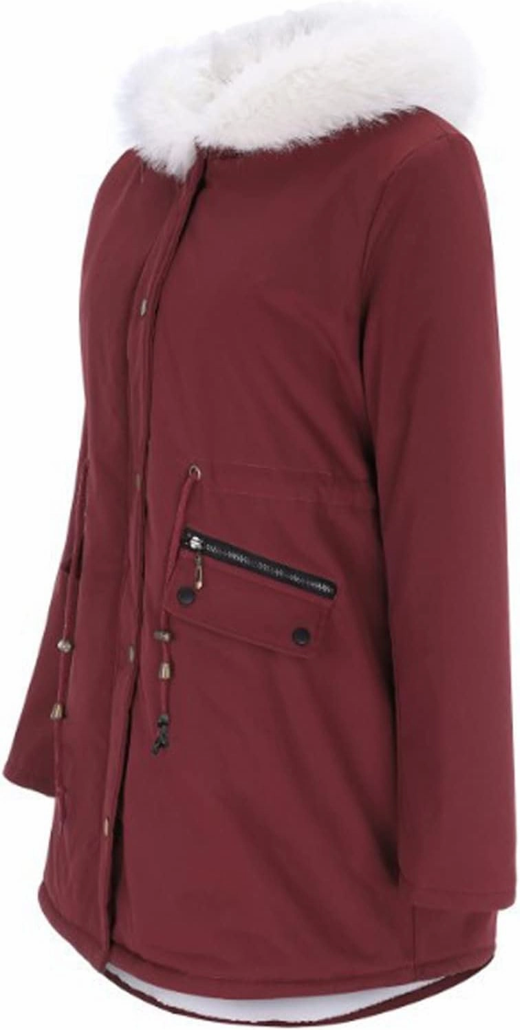Womens Warm Winter Coats Thicken Faux Wool Lined Jacket Puffer Parka Hooded Jacket Mid Length Padded Down Snow Coats