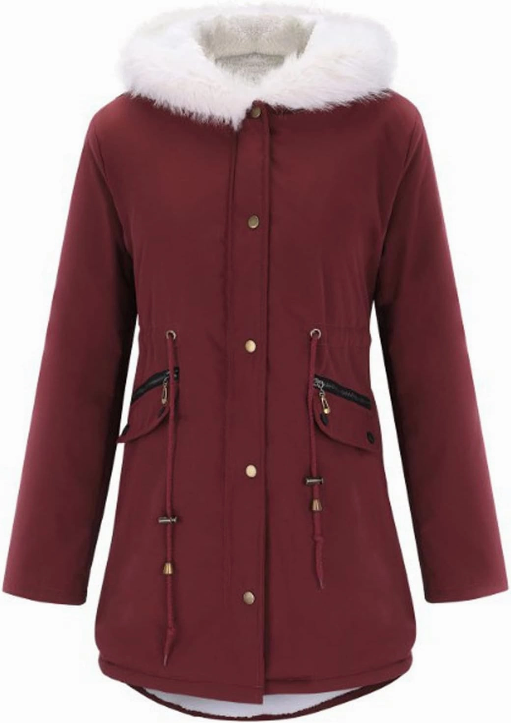 Womens Warm Winter Coats Thicken Faux Wool Lined Jacket Puffer Parka Hooded Jacket Mid Length Padded Down Snow Coats