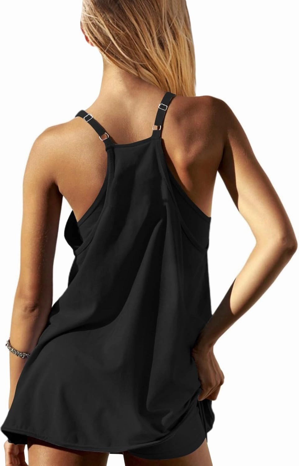 Womens Workout Romper Dress with Shorts Underneath Sleeveless Spaghetti Straps Athletic Outfits Casual Vacation