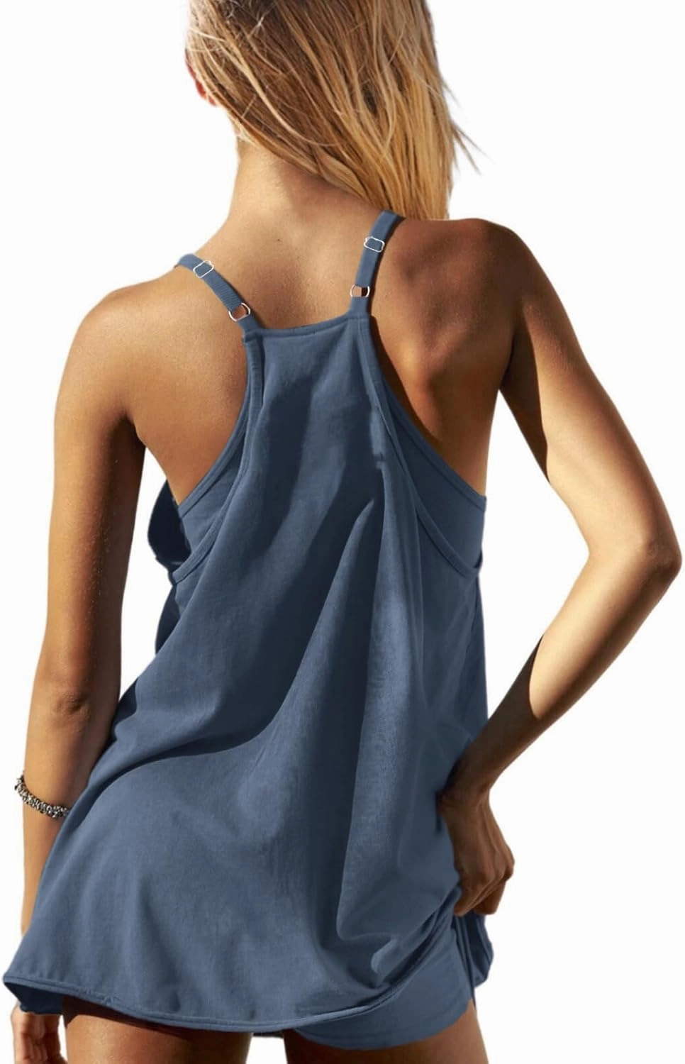 Womens Workout Romper Dress with Shorts Underneath Sleeveless Spaghetti Straps Athletic Outfits Casual Vacation