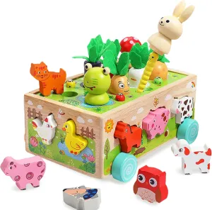 Wooden Montessori Toys for Toddlers 2-4, Farm Animal Magnetic Game Shape Sorter Carrot Harvest Fine Motor Skills for Boys Girls Kids 2 3 4