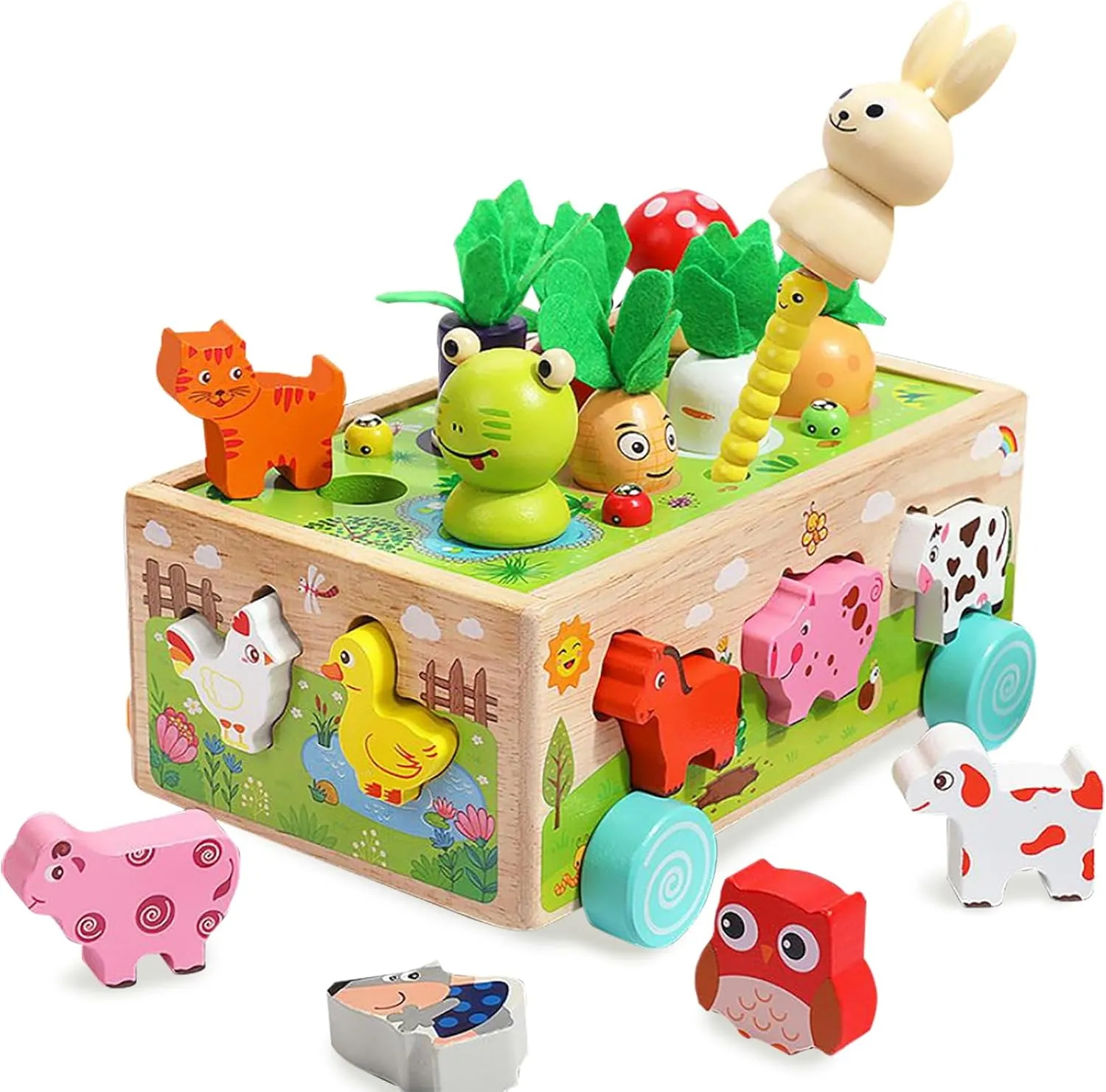 Wooden Montessori Toys for Toddlers 2-4, Farm Animal Magnetic Game Shape Sorter Carrot Harvest Fine Motor Skills for Boys Girls Kids 2 3 4