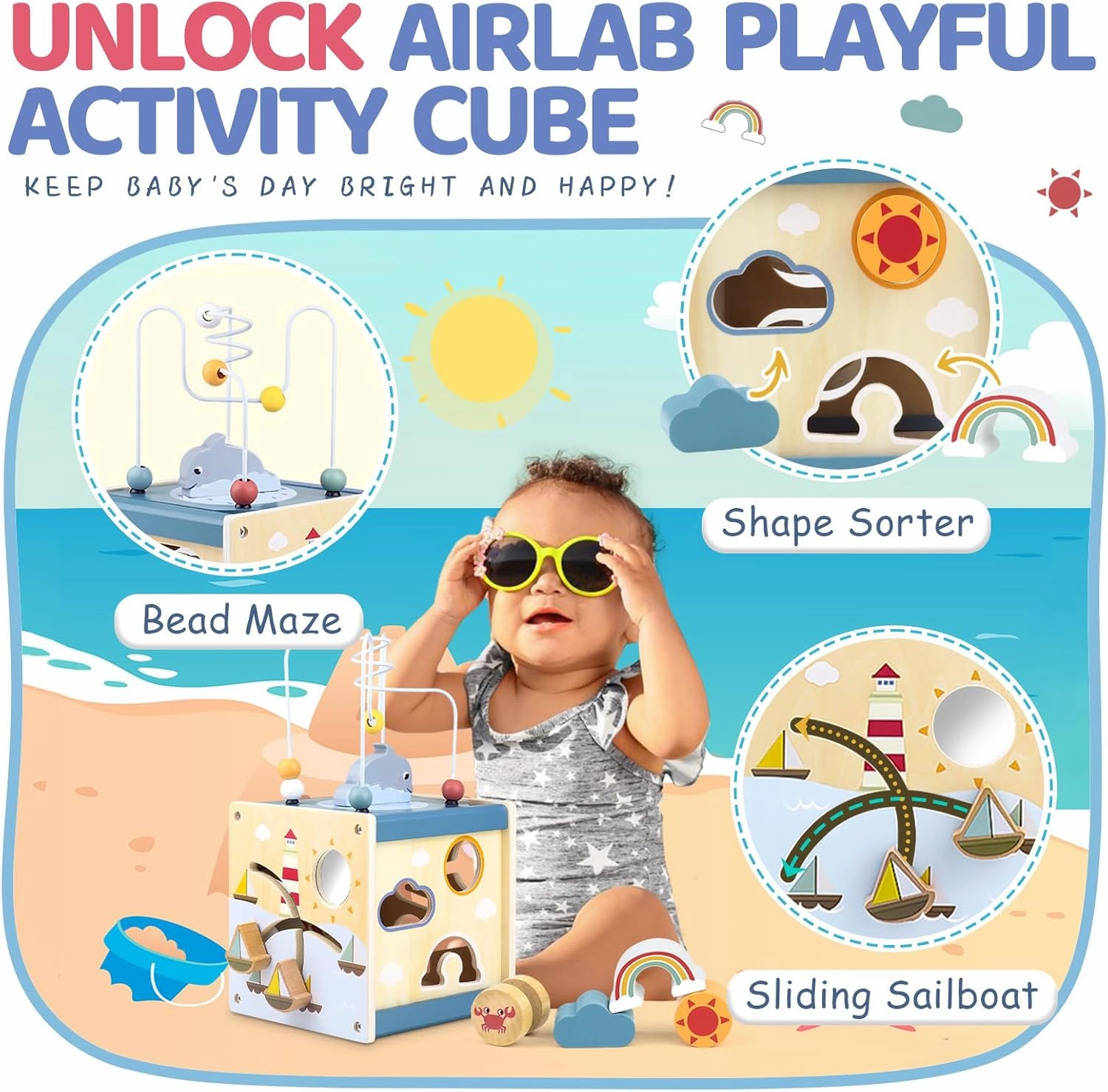 Wooden Activity Cube Montessori Toys for 1 Year Old Toddlers 12 Months   Toddler Learning Toys 1-3 Boys Girls Baby Sensory Interactive Birthday Gift