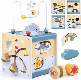 Wooden Activity Cube Montessori Toys for 1 Year Old Toddlers 12 Months   Toddler Learning Toys 1-3 Boys Girls Baby Sensory Interactive Birthday Gift
