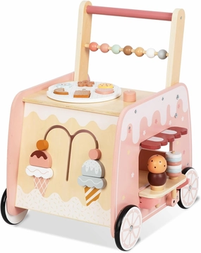Wooden Baby Walker, Multifunctional Ice Cream Cart Activity Toy for Learning to Push Walk with Wheels, Pretend Playset Ideal for Toddlers, Boys and Girls Ages 1-3