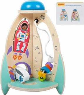 Wooden Montessori Rocket Ship Activity Cube for 18m  Baby, Educational Toys for 2 Year Old Boy & Girl Birthday Gifts, Multipurpose Toddler Toy