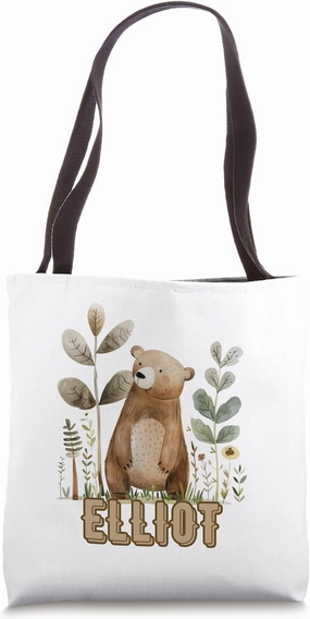 Woodland Bear Forest Animals Personalized ELLIOT Tote Bag