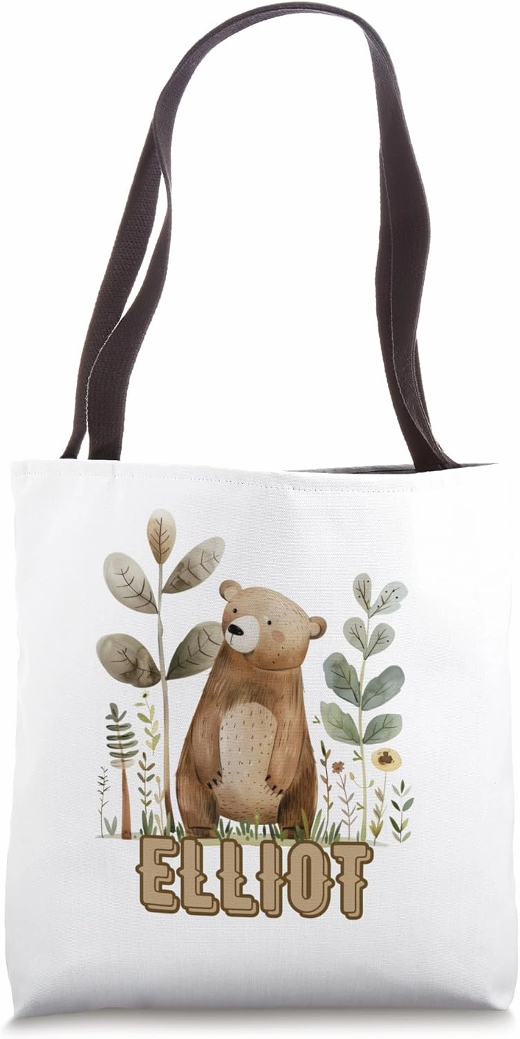 Woodland Bear Forest Animals Personalized ELLIOT Tote Bag