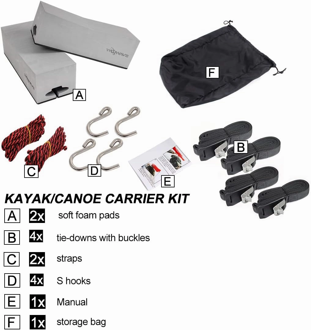 WOOWAVE Deluxe Kayak Carrier Kit Universal Soft Standard Foam Block for Roof Racks Pads Car-Top Replacement with Tie-Downs, 12 inches