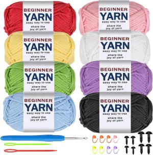 WSICSE 8x50g Beginner Crochet Yarn, Cotton Yarn for Crocheting Easy-to-See Stitches Chunky Thick Soft Yarn for Beginners Crocheting Kit
