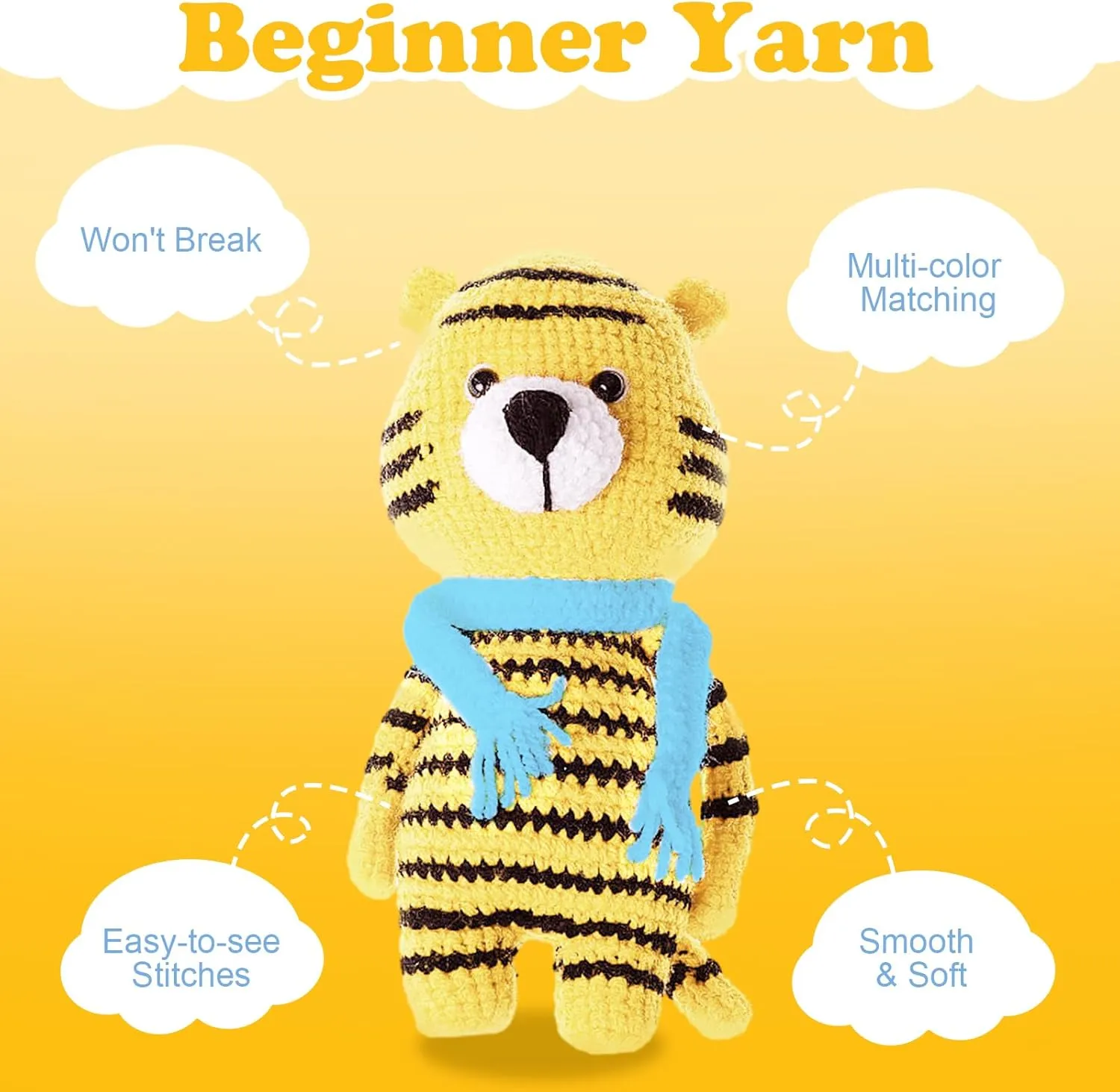 WSICSE 8x50g Beginner Crochet Yarn, Cotton Yarn for Crocheting Easy-to-See Stitches Chunky Thick Soft Yarn for Beginners Crocheting Kit