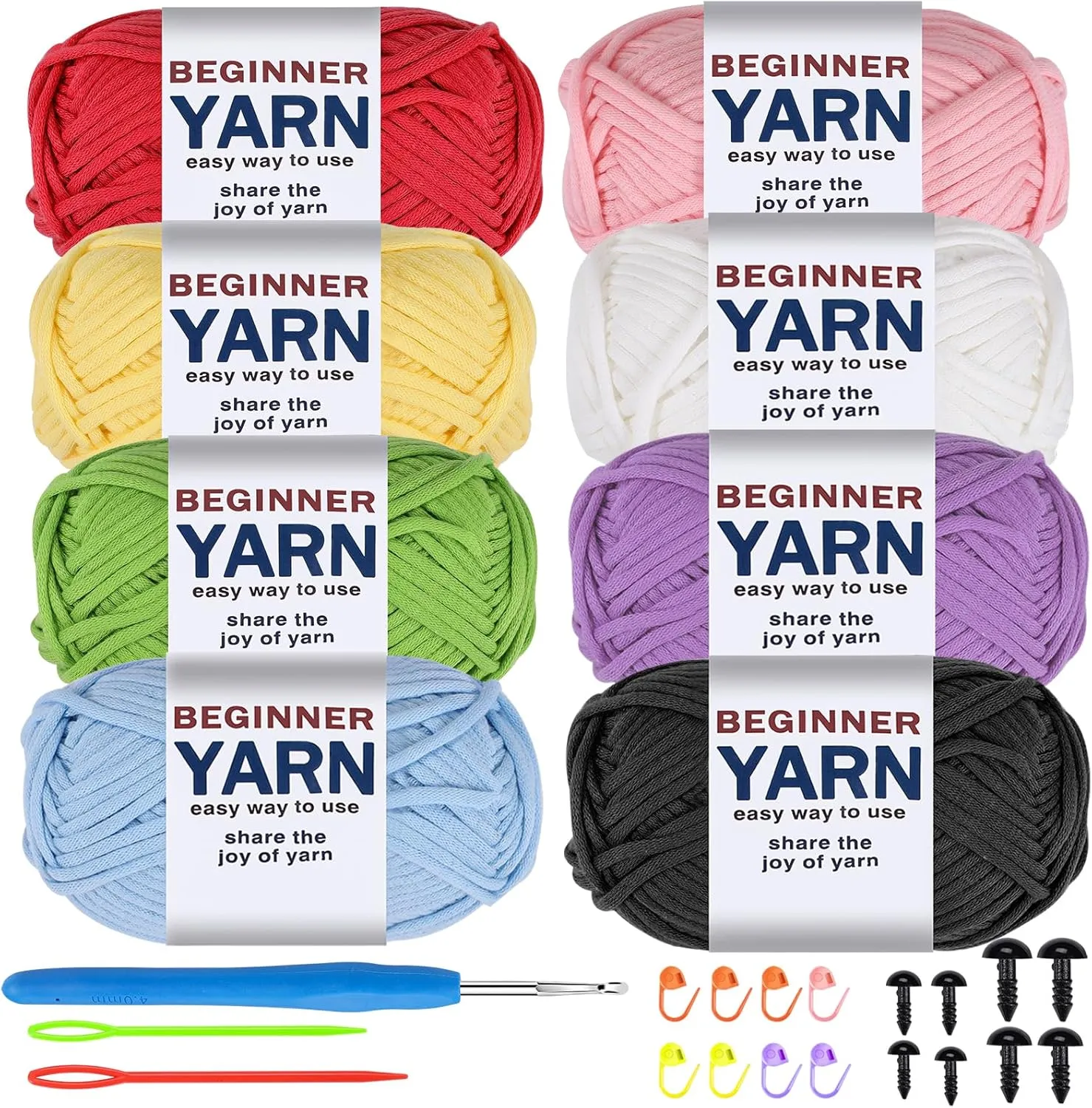 WSICSE 8x50g Beginner Crochet Yarn, Cotton Yarn for Crocheting Easy-to-See Stitches Chunky Thick Soft Yarn for Beginners Crocheting Kit