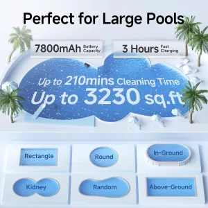 WYBOT S2 Cordless Robotic Pool Cleaner, Smart Navigation Pool Robot Vacuum for Pools up to 3230 Sq.ft, Triple Motors Power Suction, Dual Filtration, Lasts 210Mins Battery Life, Touch/APP Mode