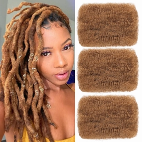 Xtrend 16 Inch 3Bundles90Gram Honey Blonde Afro Kinkys Bulk Human Hair For Dreadlocks, Loc Repair, Dreadlocks Extensions Mini Braiding Twists Afro Kinky Human Hair For Micro Twist Braiding Kinky Hair