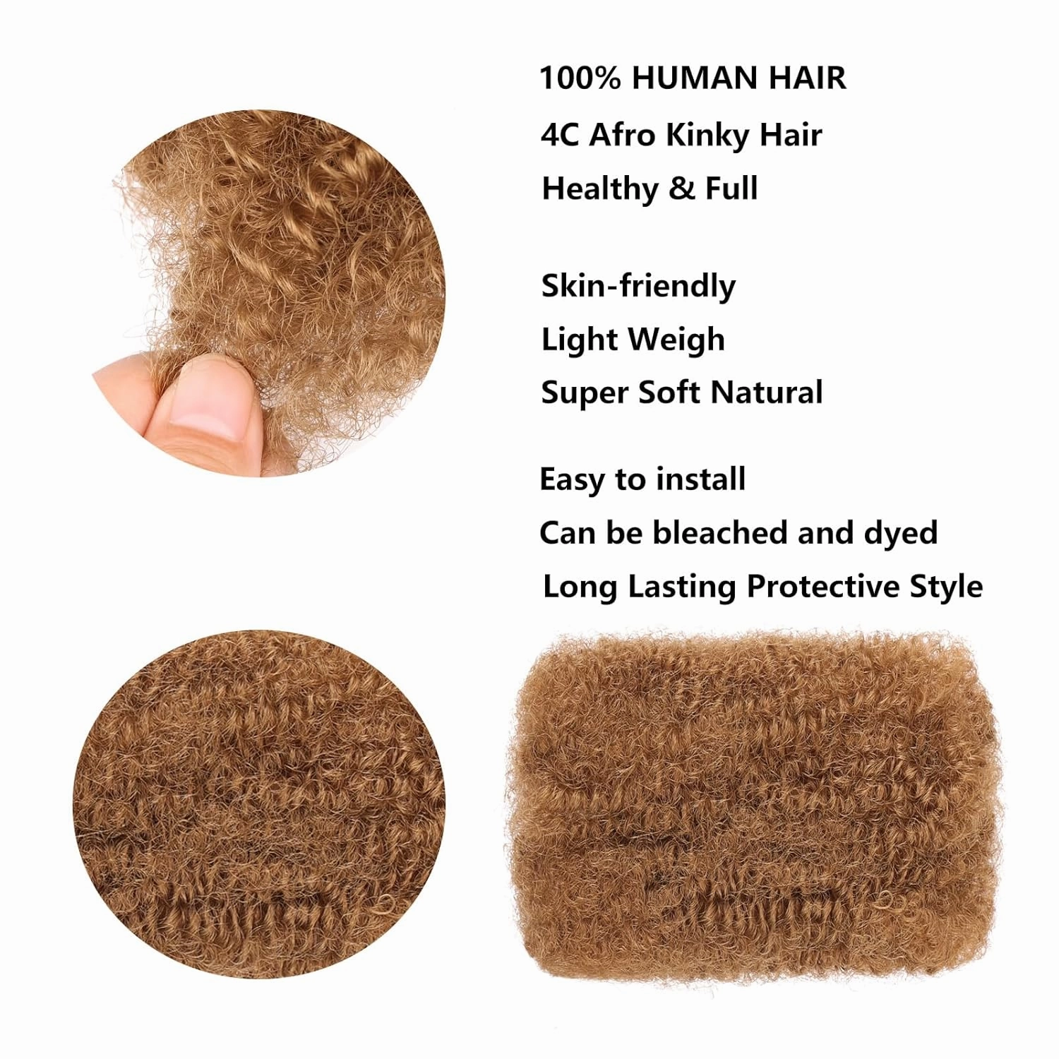 Xtrend 16 Inch 3Bundles90Gram Honey Blonde Afro Kinkys Bulk Human Hair For Dreadlocks, Loc Repair, Dreadlocks Extensions Mini Braiding Twists Afro Kinky Human Hair For Micro Twist Braiding Kinky Hair