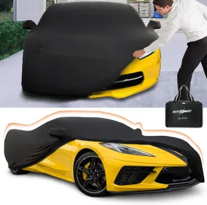 XUKEY Car Cover Indoor for Corvette C2 C3 C4 C5 C6 C7 C8,Stretch Satin Protection Indoor Car Cover for Chevrolet Corvette C8,Breathable Full Car Dust Cover Indoor with Storage Bag for Coverage C4 C6