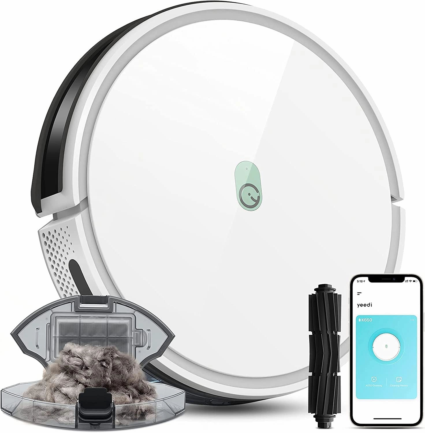 Yeedi k650 Robot Vacuum, 2000Pa Wi-Fi Robotic Vacuum Cleaner with 800ML Big Dustbin and Tangle-Free Brush, Perfect for Pet Hair, Carpets, Hard Floor, Self-Charging, Compatible with Boundary Strips