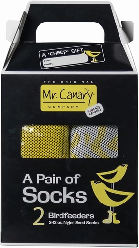 Yellow 'Pair of Socks' Finch Sock Feeders, 2pk, Seed-Filled All-Season Feeders, 24oz Total