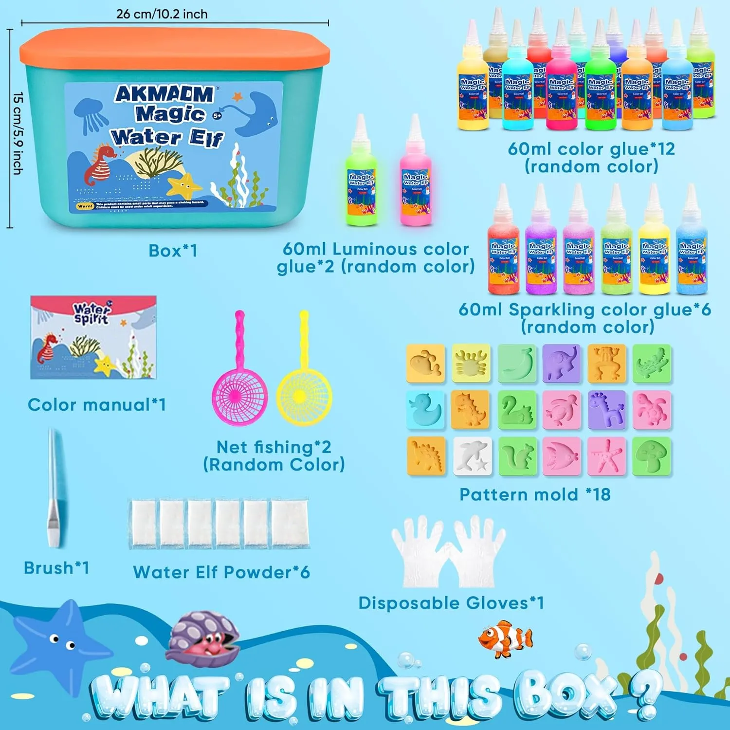 YHRK Magic Water Elf Toy Kit - 20 Colors Water Gel Kit for Kids - 60ml Water Elf Set with 18 Shape Molds - Handmade Water Toy - Creative Magic Aqua Toys - Children's DIY Aqua Marine Life(20 Colors)