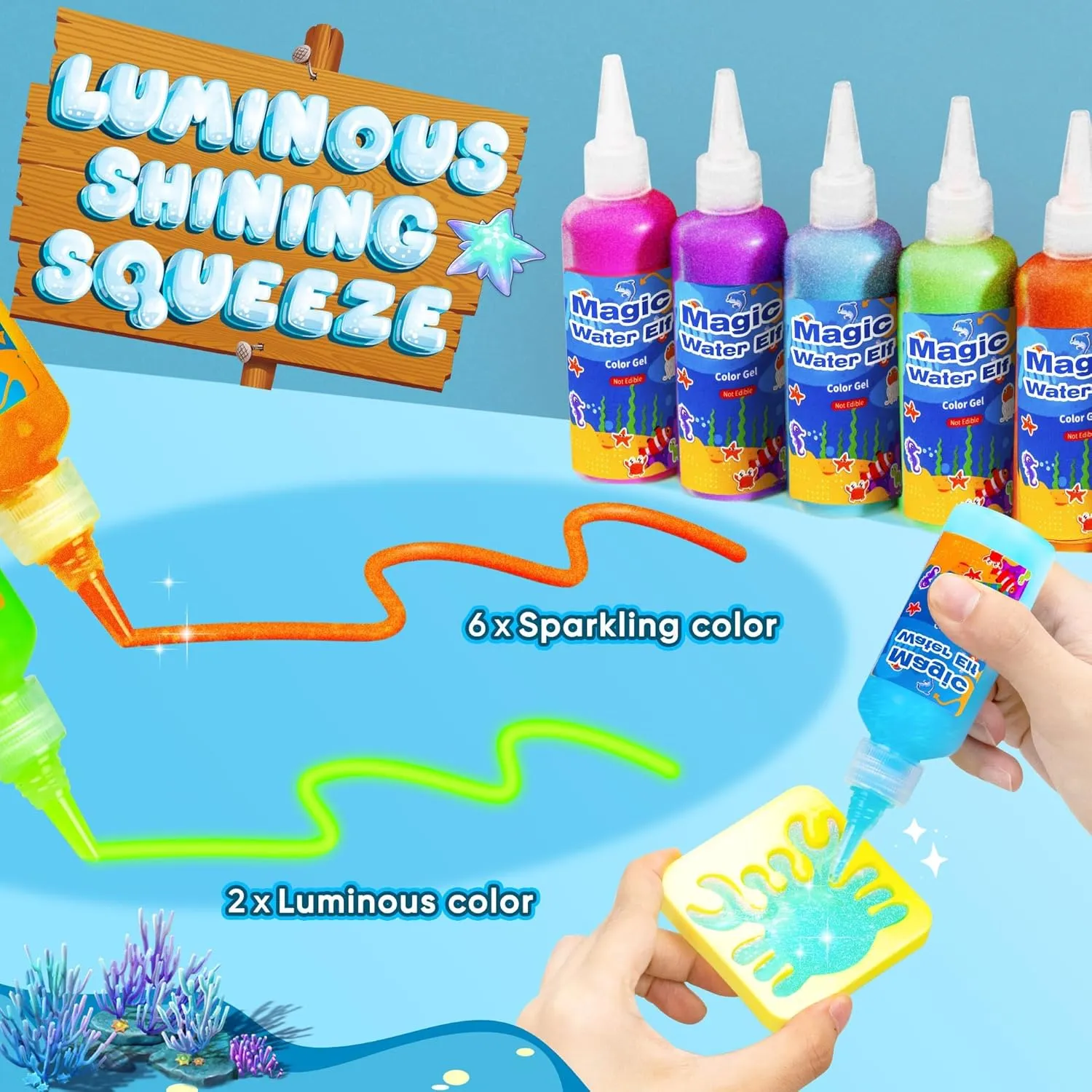 YHRK Magic Water Elf Toy Kit - 20 Colors Water Gel Kit for Kids - 60ml Water Elf Set with 18 Shape Molds - Handmade Water Toy - Creative Magic Aqua Toys - Children's DIY Aqua Marine Life(20 Colors)
