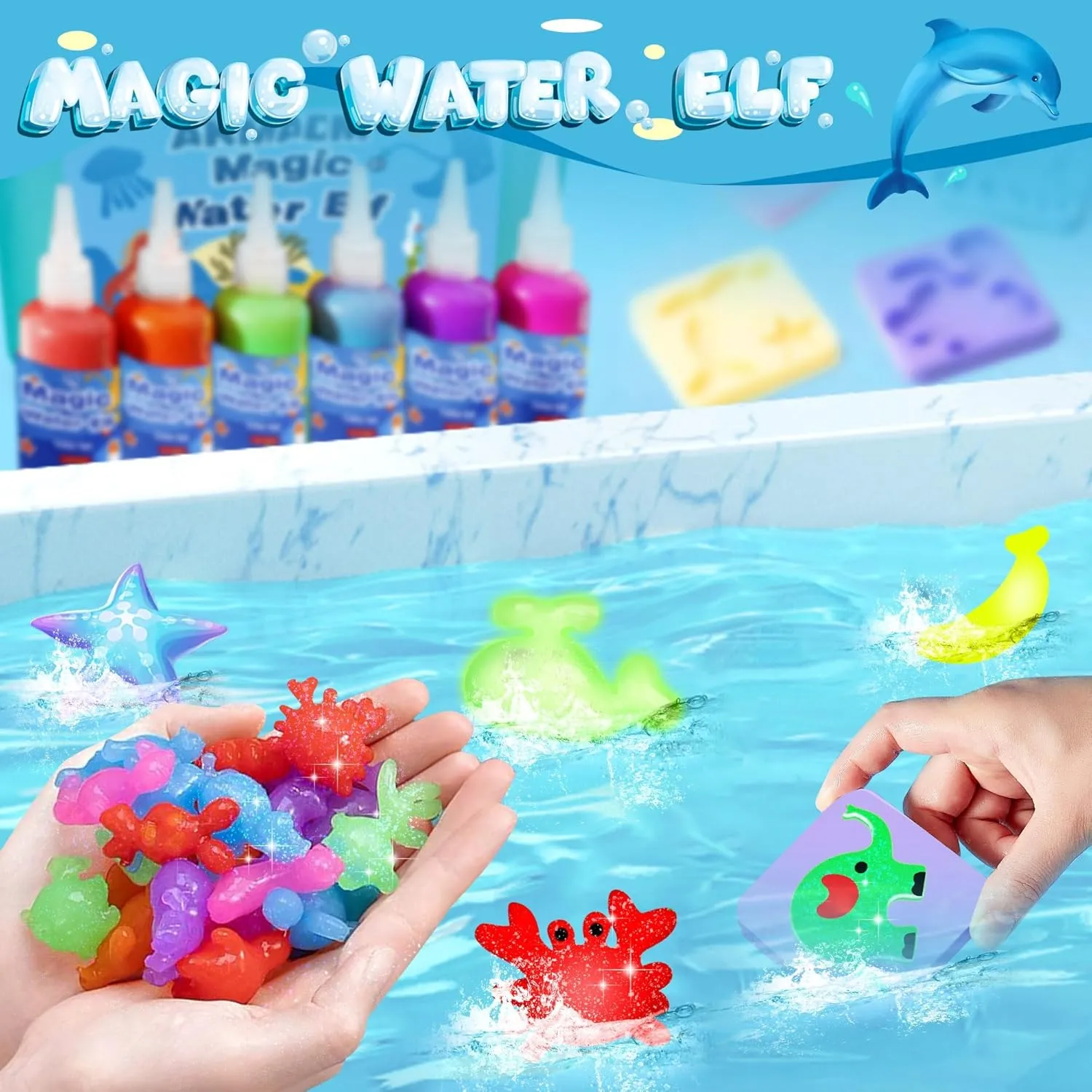 YHRK Magic Water Elf Toy Kit - 20 Colors Water Gel Kit for Kids - 60ml Water Elf Set with 18 Shape Molds - Handmade Water Toy - Creative Magic Aqua Toys - Children's DIY Aqua Marine Life(20 Colors)