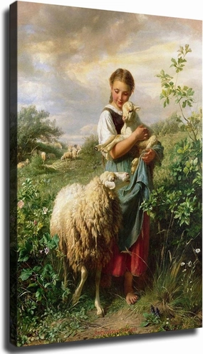 YMXHYC The Shepherdess 1866 By Johann Baptist Hofner Poster Canvas Modern HD Picture Print Artwork Home Living Room Bedroom Room Wall Art Background Decor (16x24inch Framed)
