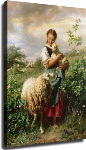 YMXHYC The Shepherdess 1866 By Johann Baptist Hofner Poster Canvas Modern HD Picture Print Artwork Home Living Room Bedroom Room Wall Art Background Decor (24x36inch Framed)