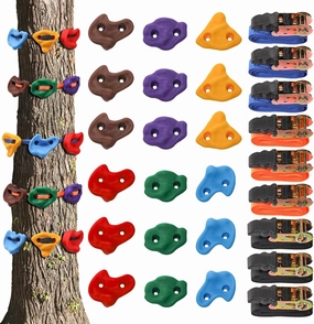Youeon 18 Pcs Tree Climbing Holds for Kids with 9 Ratchet Straps, Tree Climbing Kit, Outdoor Climbing Toys for Kids & Adults, Outdoor, Backyard, Gym, Obstacle Course Training