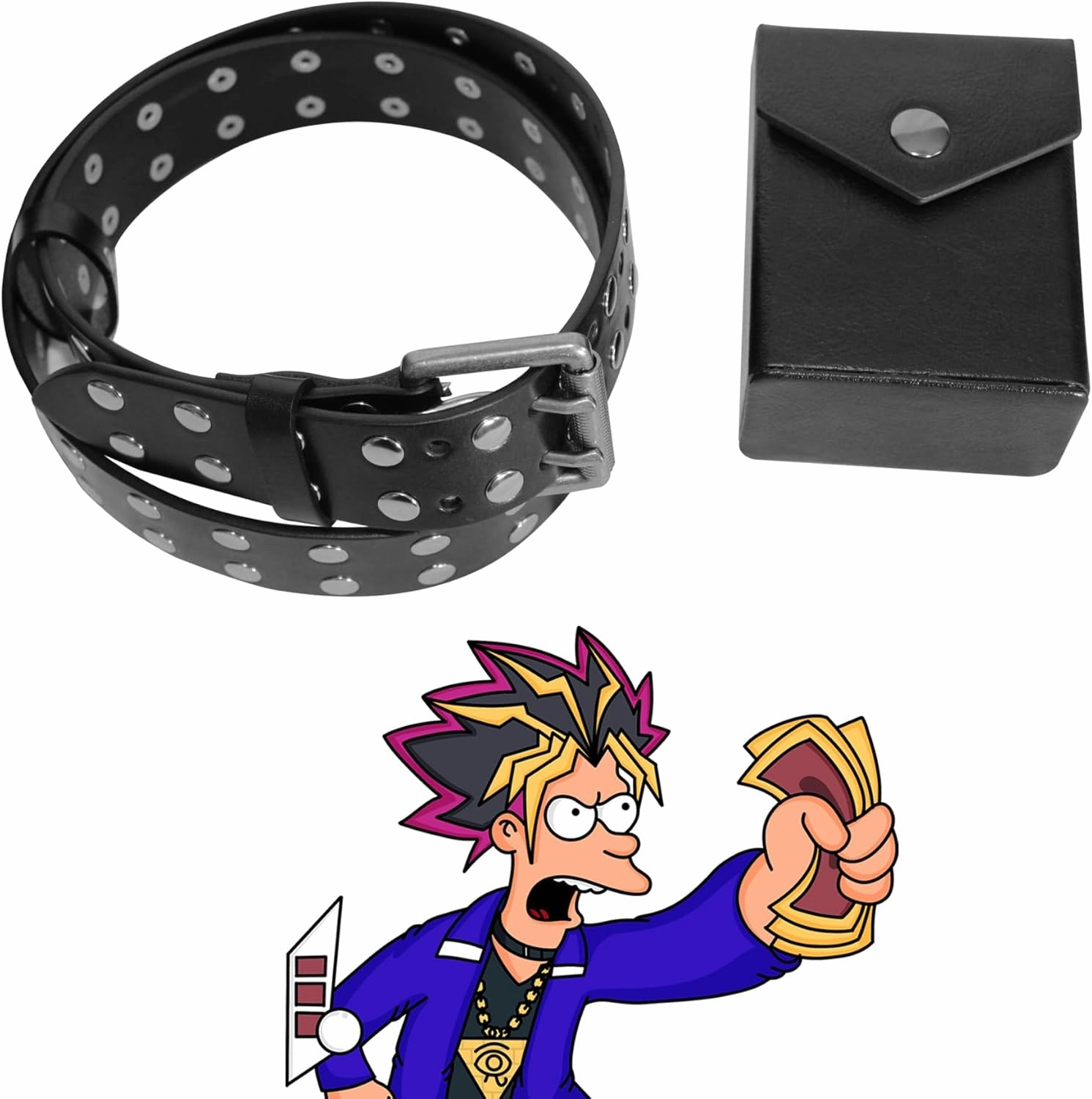 Yu'Gi Deck Box & Belt Replica, 60 Size, Hard Shell, Faux Leather, Belt Loop, Compatible with Yu-Gi-Oh!, Magic: The Gathering, Poke TCG and others (Yu'Gi Black - 60 Sleeve Size Deck Box, Medium)