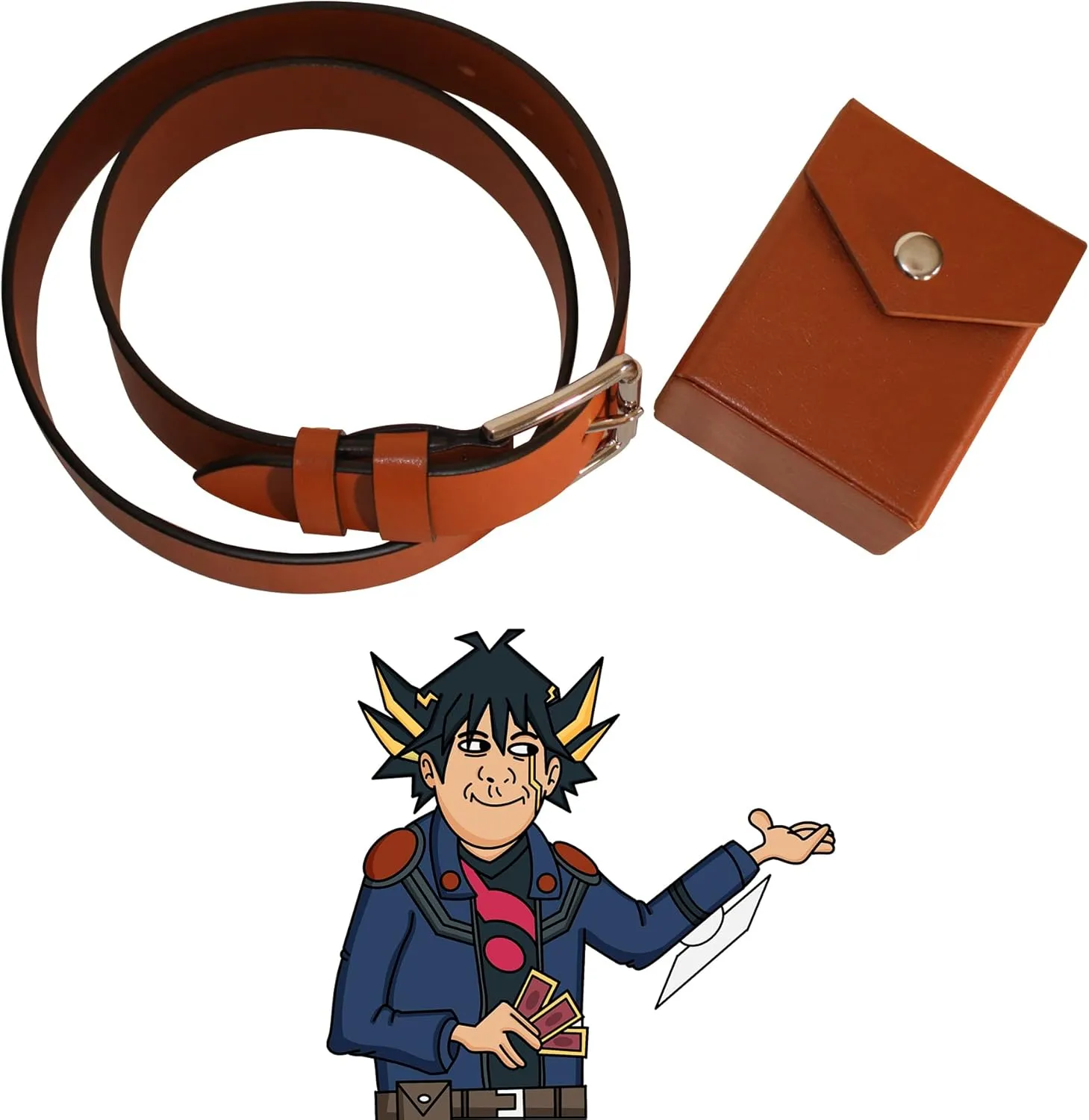 Yusei's Deck Box & Belt Replica, 80 Size, Hard Shell, Faux Leather, Belt Loop, Compatible with Yu-Gi-Oh!, Magic: The Gathering, Poke TCG and others (Yusei Brown - 80 Sleeve Size Deck Box, Small)