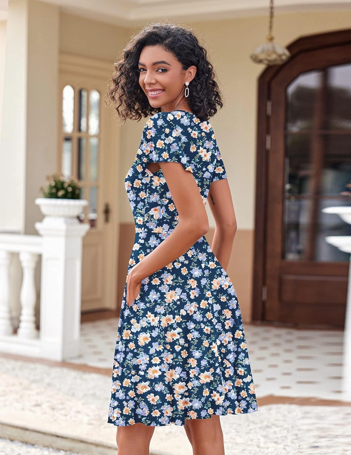 Zeagoo Womens Summer Dress Casual Swing Floral Ruffle Short Sleeve Sundresses Beach Mini A-line Shift Dress 2025 with Pockets
