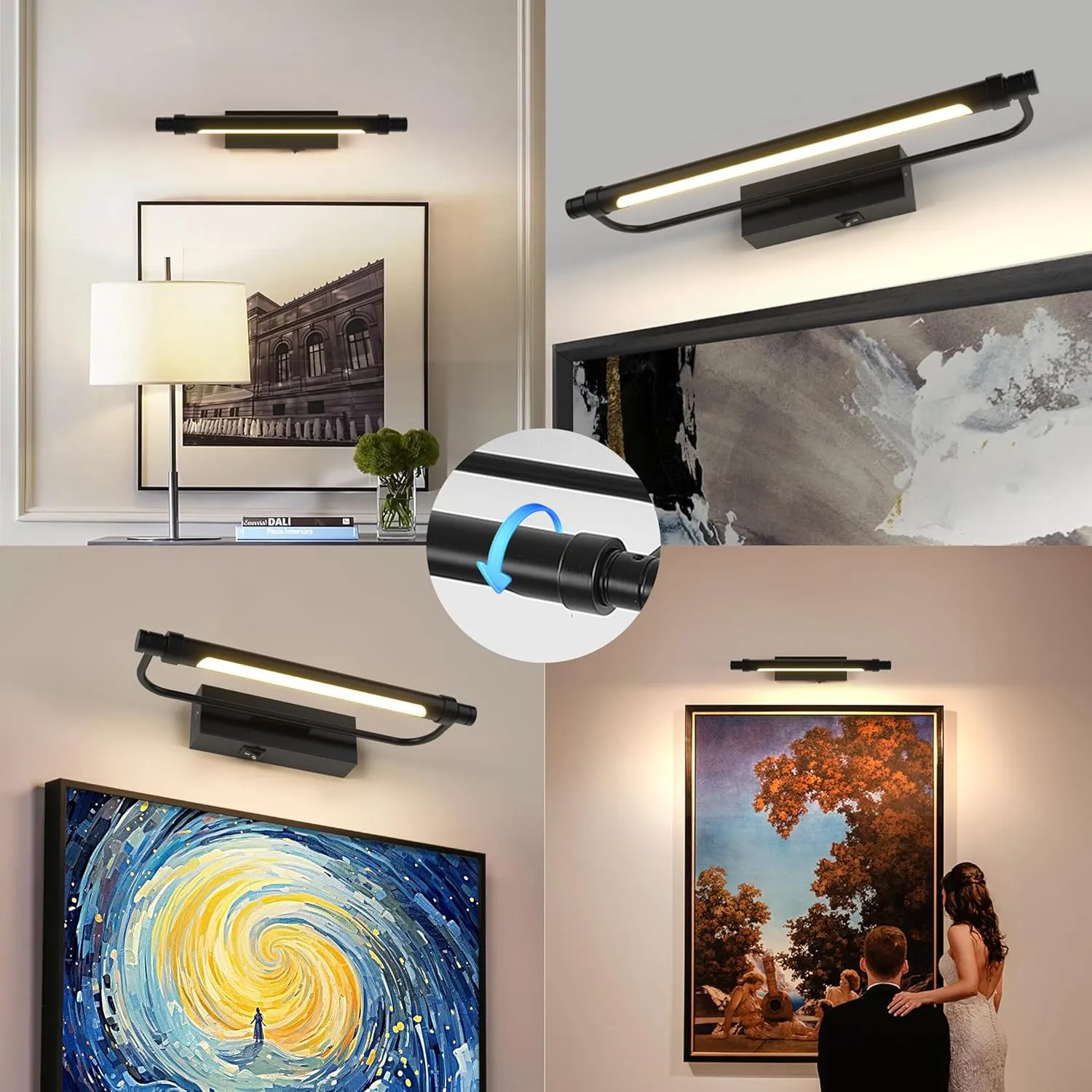 ZitoStory Battery Operated Picture Light with Remote,Wireless Dimmable Art Lights for Paintings Rechargeable Gallery Light Artwork Lighting for Canvas, Portrait (Black,16'' Inch)