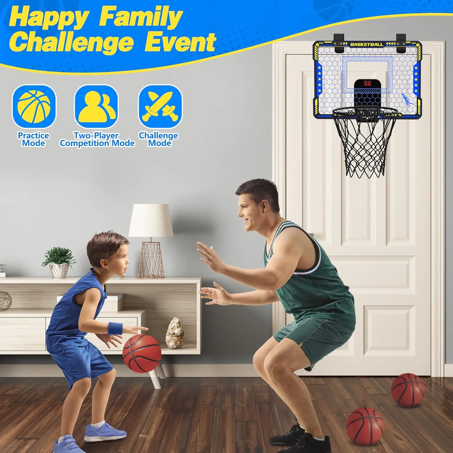 ZIZZ Indoor Basketball Hoop for Kids- Mini Over The Door Basketball Hoops, Basketball Hoop Indoor, Best Basketball Toys Gifts for 6 7 8 9 10 11 12 Year Old Boys
